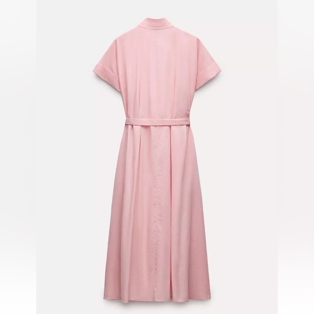 NEW ZARA FW24 WOMAN MIDI BELTED SHIRT DRESS ZW COLLECTION PINK | SIZE M - Picture 2 of 9